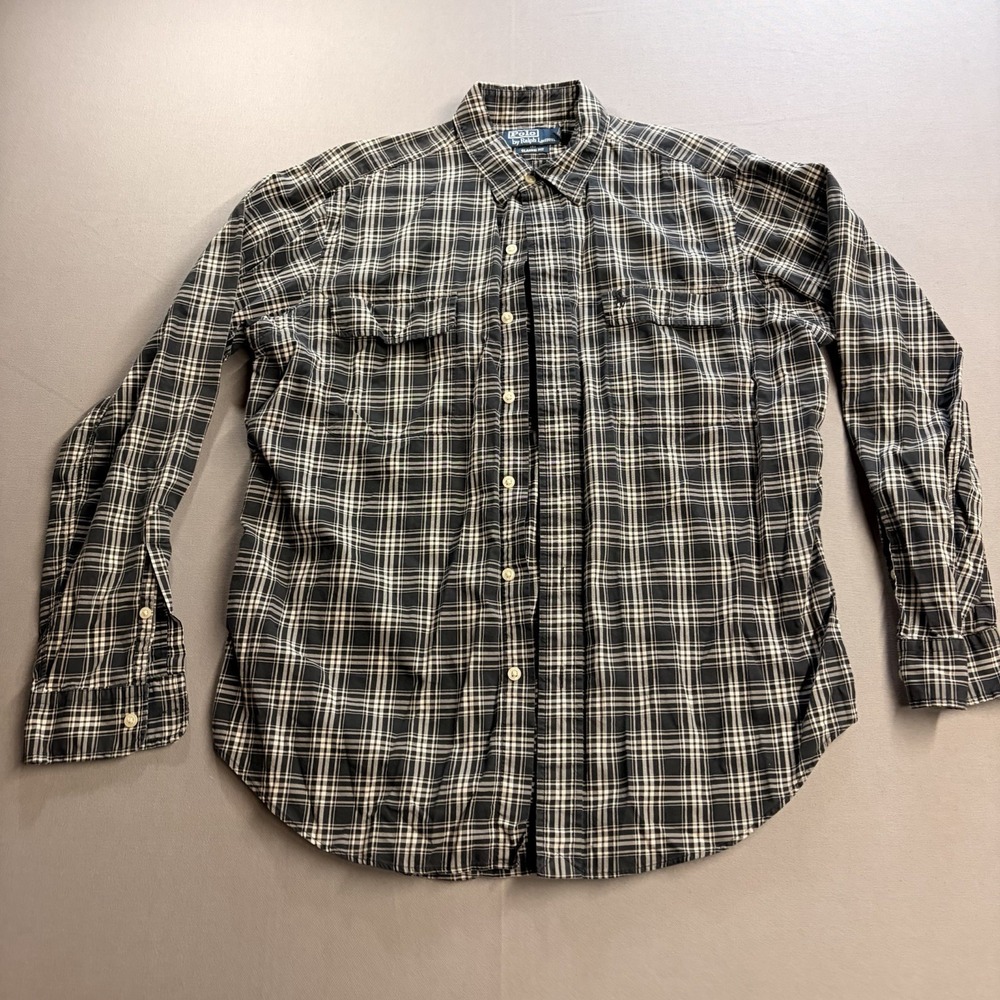 Polo Ralph Lauren Men's Medium Black Plaid Classic Fit Button Down Pony Shirt